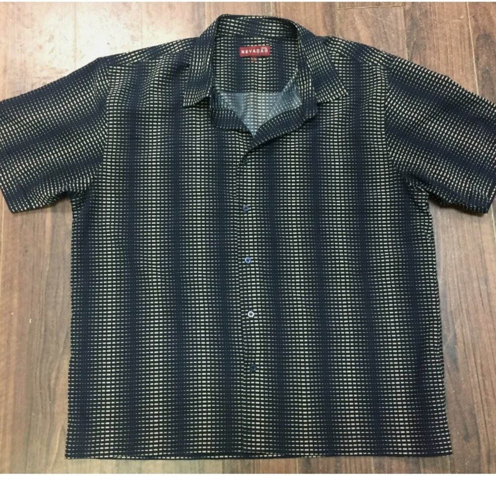 Blue Nevada Button Down Short Sleeve Shirt Print XL Chest 50" Washable Polyester